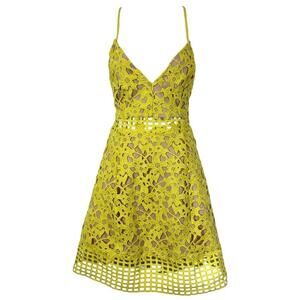 Lovers + Friends Bellini Yellow Lace Crochet Whimsigoth Fairy Dress Stretch M